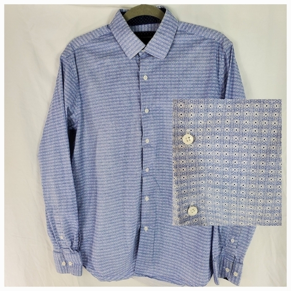Report Collection Men's Flora Print stretch slim fit Button Down  16 34/35 - Picture 1 of 5